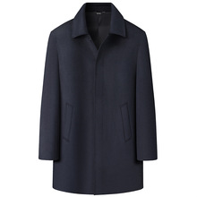 2024年冬季厚款男士加肥加大码商务休闲中长款翻领羊毛呢大衣风衣