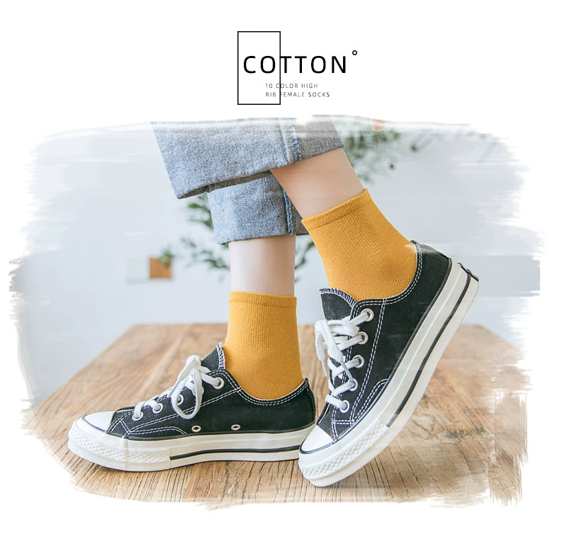Tide, solid summer knee socks, mid-length, Korean style
