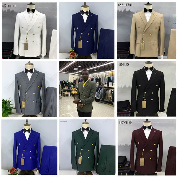 Men's Suit Export Men's Suit Double-Breasted Suit Classic Suit White 6 Buttons Malesuit