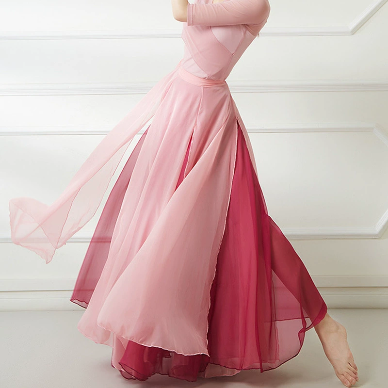 Chinese Classical Dance Half-Body Skirt, 720° Elegant Double-Layer Silk, Stage Performance