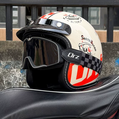 Motosiklet kaskı (dəbilqə) — for All Seasons, Can Be Equipped with - red-skateboard-youth-retro-black-tea-goggles-m