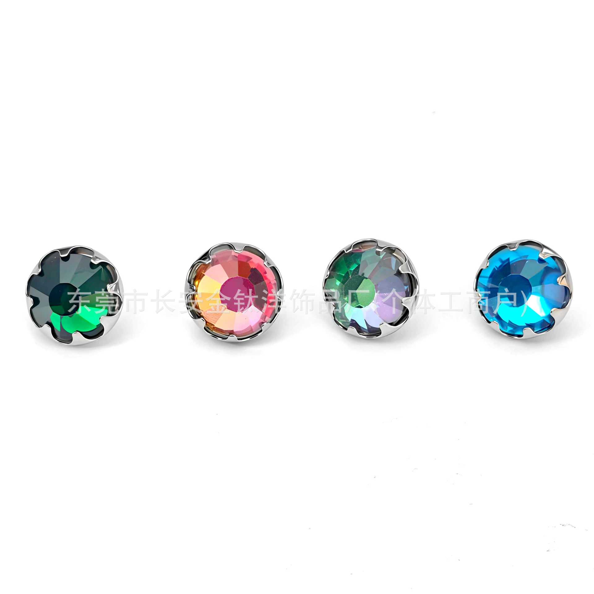 F136 Titanium Serrated New Czech Diamond-Inlaid Lip Studs, Ear Studs, Navel Studs, G23 Titanium Alloy Piercing Jewelry detail image 4