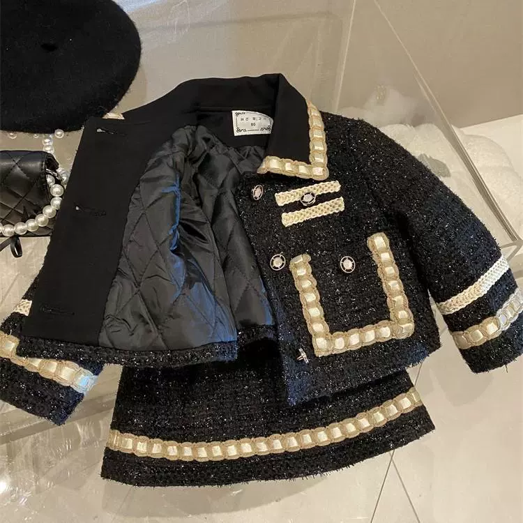Набор из мини-юбки и куртки-пуховика в стиле Chanel, черный, детские размеры 90–140 см