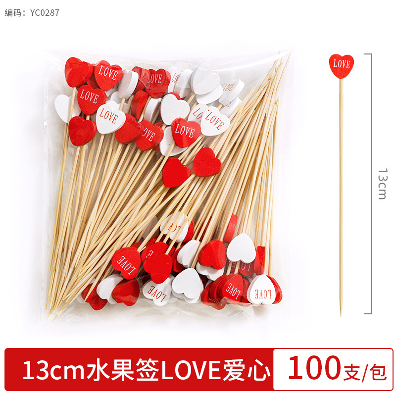 Palillo de frutas desechable, arte creativo, palillo de flores, lindo palillo de bambú, hamburguesa, palillo de frutas, joyería de cóctel, comercial