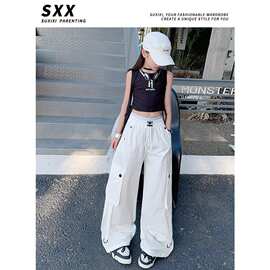 女童2024白色工装裤夏季薄款速干美式裤子高腰街舞演出服辣妹裤潮
