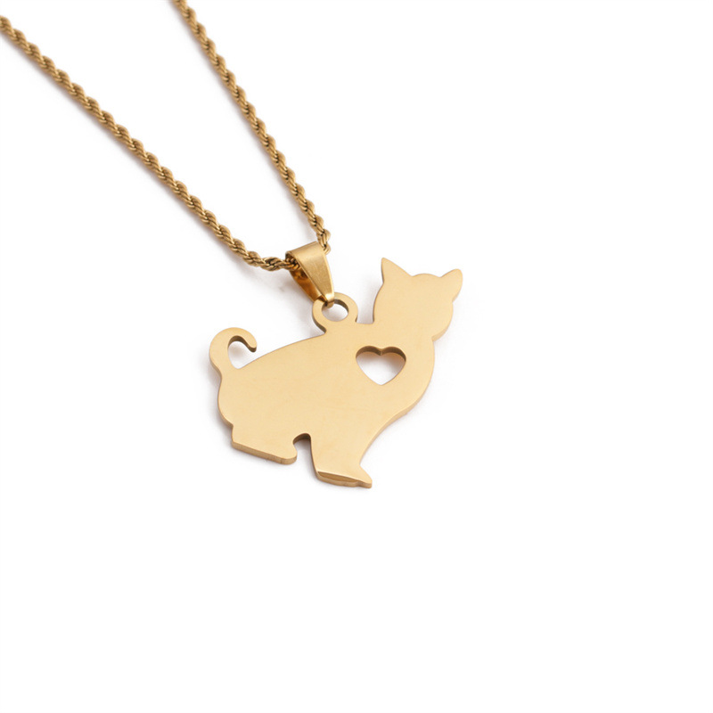 Nihaojewelry Creative Stainless Steel Heart Cat Pendant Necklace Wholesale Jewelry display picture 3