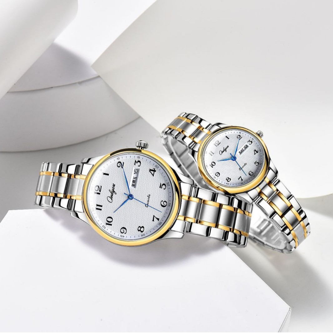 ONLYOU奥利妮简约数字男士女士双日历厂家跨境经典情侣手表批发