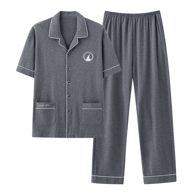 Pijama de algodón para hombre primavera y otoño pantalones de manga corta chaqueta de solapa traje simple