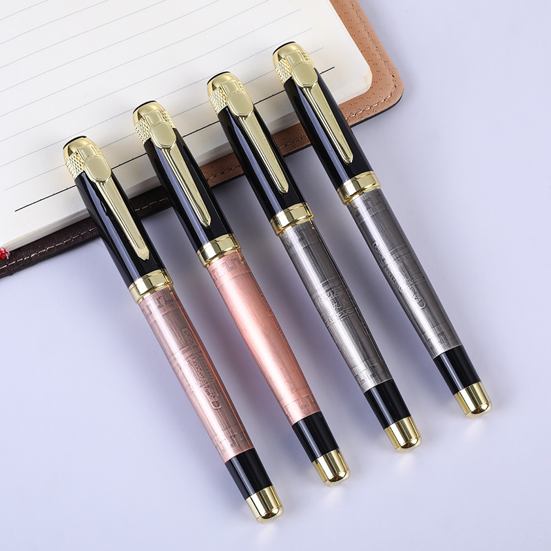 古風商務中性筆金屬浮雕禮品簽字筆印刷logo辦公中性筆寶珠筆