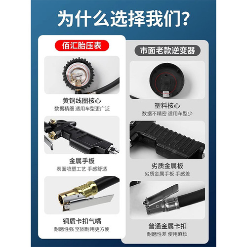 Tire pressure gauge, high-precision air pressure meter with inflation head, digital display car tire pressure monitor, inflator gauge, air pump