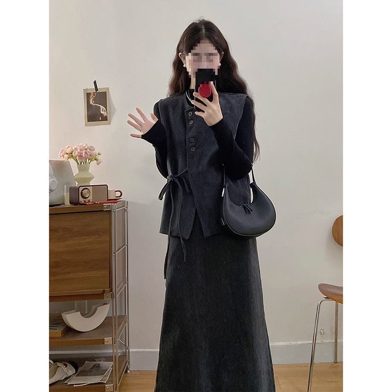 T5C特大码300斤打底衫马甲套装裙女春季胖MM宽松显瘦半身裙三件套|undefined