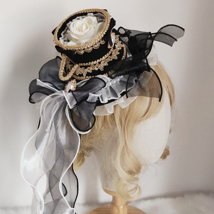 Lolita Girls Top Hat Rose With Long Ribbon ,Tea Cup Palace  display picture 1