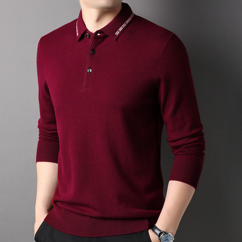 100 순수 양모 스웨터 남자 옷깃 스웨터 뉴 푸위안 스웨터 올 매치 니티드베이스 셔츠 탑