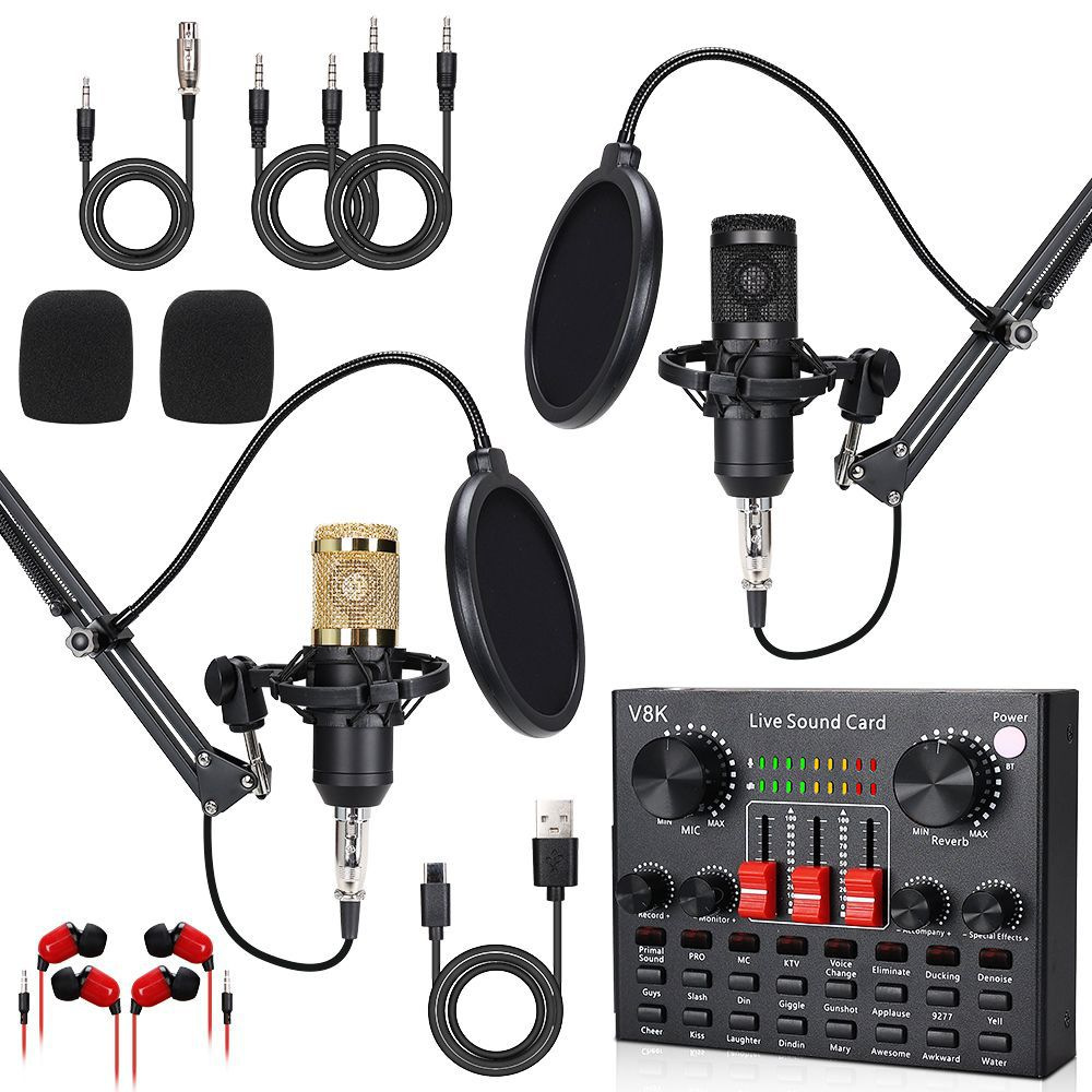 Bm800+V8K Sound Card Set Computer Live Broadcast Recording Microphone Condenser Microphone Set Wholesale