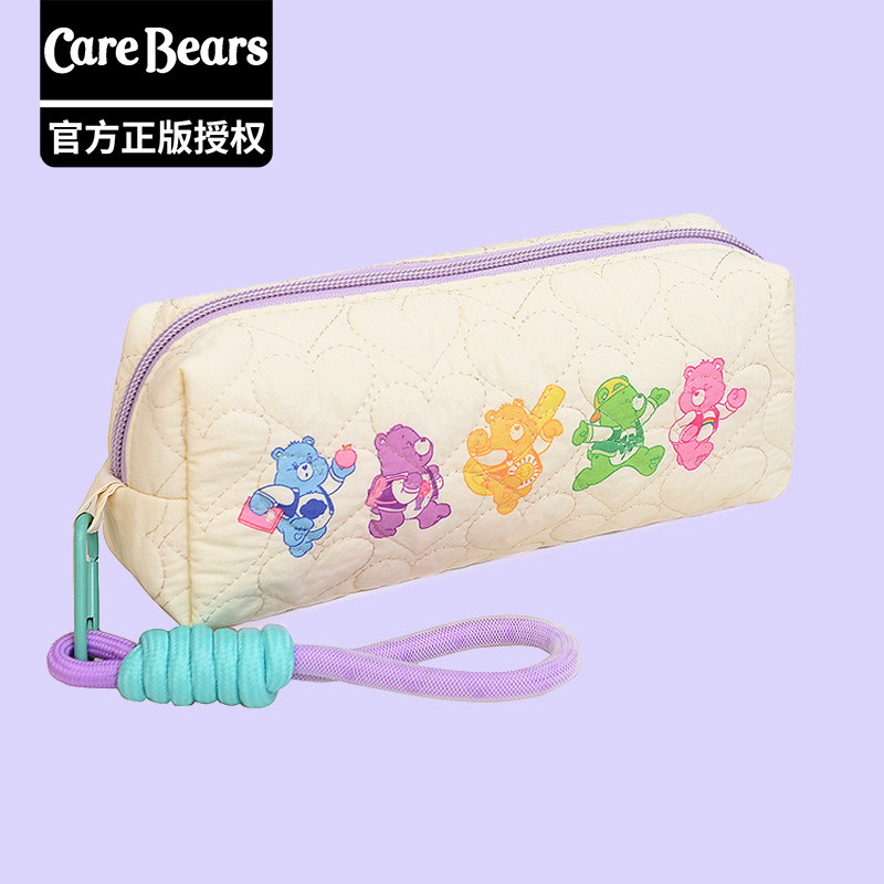 正品卡通爱心熊carebears绗缝刺绣笔袋文具盒手腕包化妆包手机包