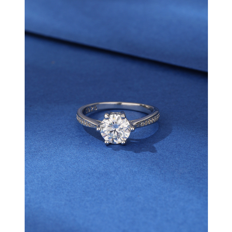 Anillo de diamantes de moissanita Anillo de plata de ley 925 Anillo de seis garras de un quilate Pareja Anillo de bodas de lujo Propuesta de matrimonio Regalo de bodas