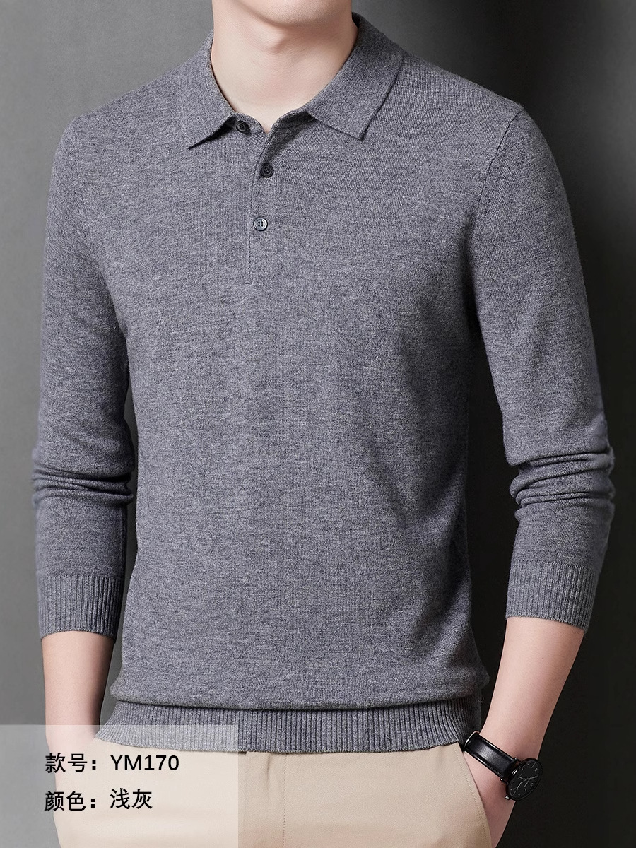 濮院ウールセーター メンズ 秋冬新作セーター メンズ ラペル ビジネス メンズウェア ポロ襟ニットセーター メンズ YM170