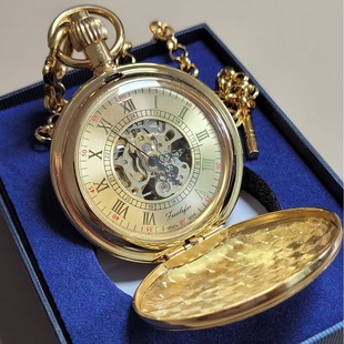 Shenzhen Factory Golden Flip Copper Pocket Watch Manual Chain Mechanical Hollow Pocket Watch Memorial Pocket Watch Wholesale