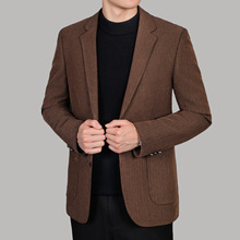 秋冬新款男式休闲西服中年复古条纹灯芯绒西装修身高档单西外套男