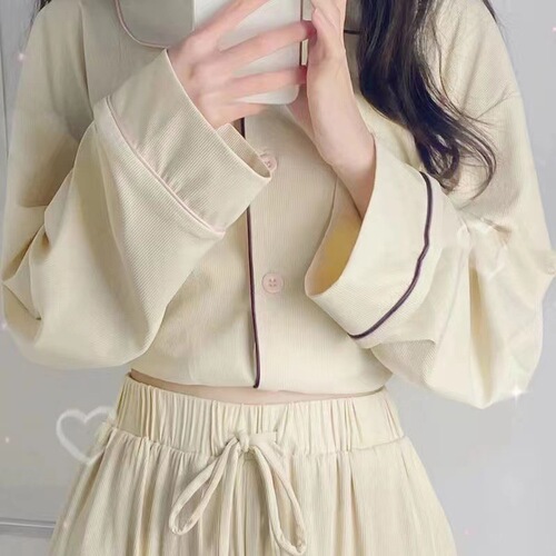 Ins-style elegant women's summer long-sleeve pajama set 2024 new thin simple home wear pants two-piece set