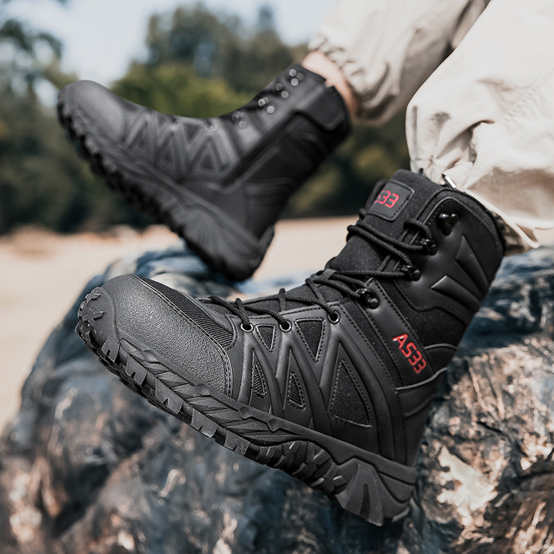 Botas del desierto Zapatos de senderismo de cuero transpirables de suela gruesa para hombre Zapatos altos para caminar al aire libre Botas de trabajo de campo Botas Martin