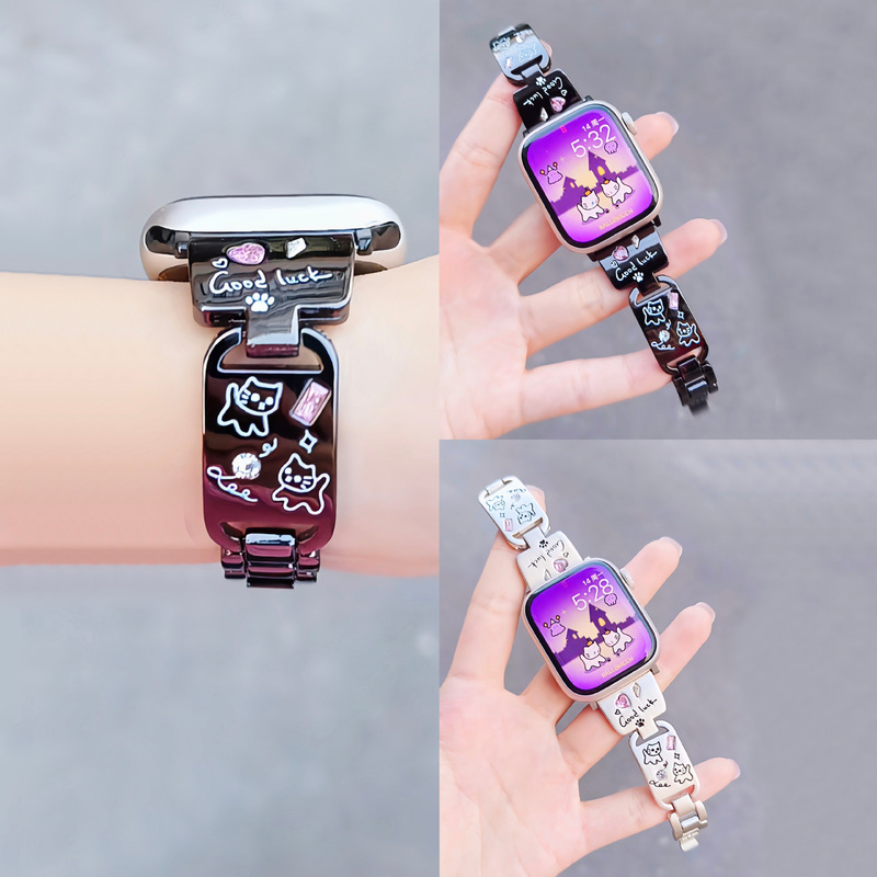 For AppleWatch S10 Apple Watch 89se Kitten Color Diamond Bracelet Metal iwatch Watch Strap