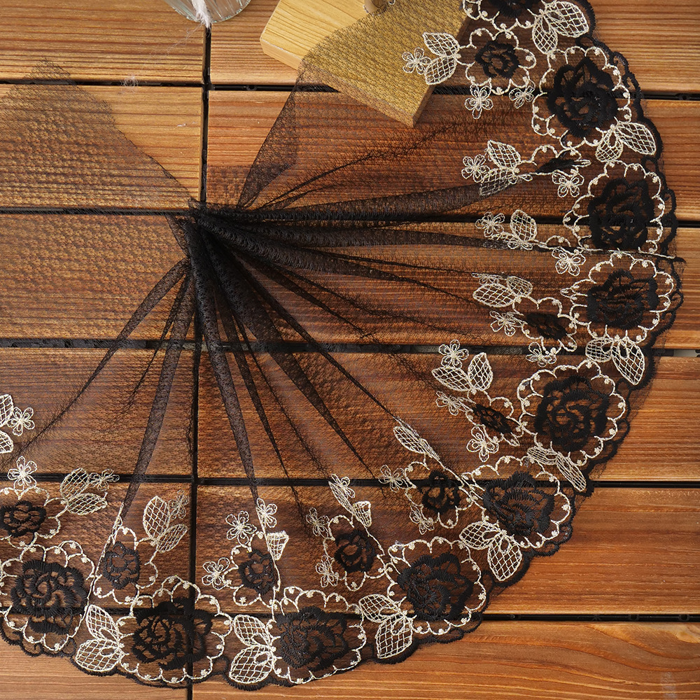 厂家直销 田园风黑金色花边服装辅料diy童装服装婚纱内衣  宽23cm