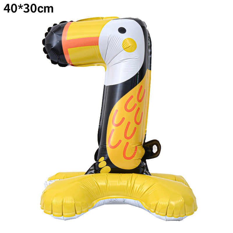 Transfronteriza nueva columna digital de animales de 23 pulgadas globo de aluminio forma de dibujos animados 0-9 decoración de diseño de escena de cumpleaños