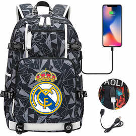 运动足球印花USB青少年学生书包男女休闲大容量旅行双肩背包