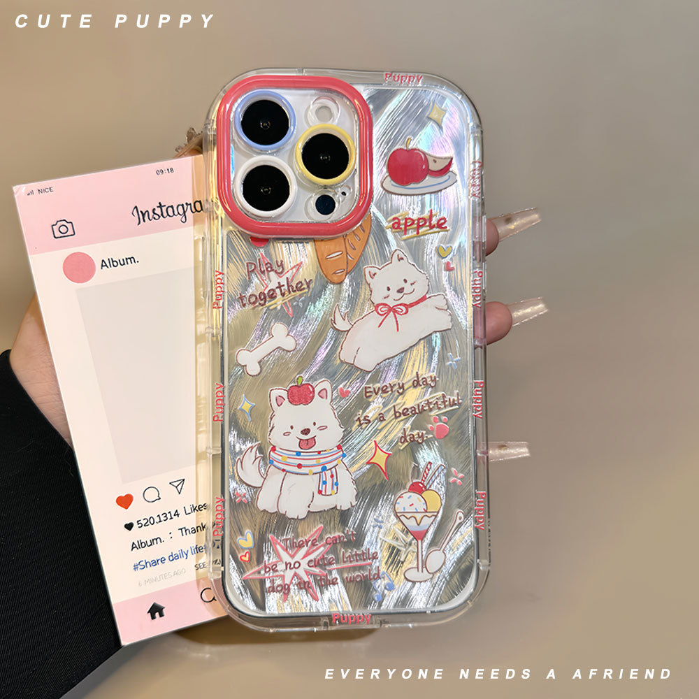 Nueva funda para teléfono móvil con diseño de cachorro, bordes redondeados, anti-huellas, de hilo de plumas, adecuada para 16promaxiphone15, funda protectora