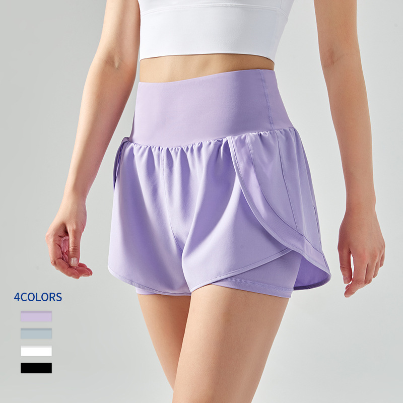 Yoga Clothing Five-point Pants Running Fitness Sports Shorts Women's Beautiful Hip Anti-walking Fake Two-piece Pocket Riding Pants Cross-border