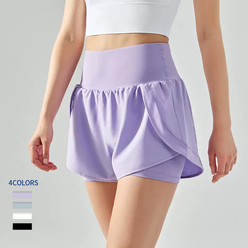瑜伽服五分裤跑步健身运动短裤女美臀防走光假两件口袋骑行裤跨境