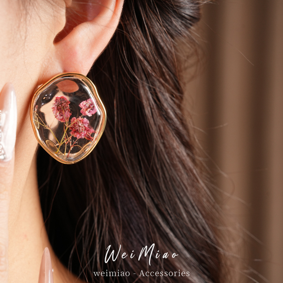 Aguja de plata flor de resina de aretes acessorios de vacaciones temperamento pequeño aretes frescos ligero lujo alta sensación auriculares al por mayor image 5