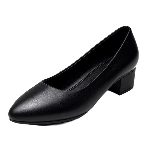 Low-heeled flight attendant work shoes for women, black leather shoes, thick heels for work, so your feet won't get tired after standing for a long time at work, soft soles, comfortable professional interview shoes