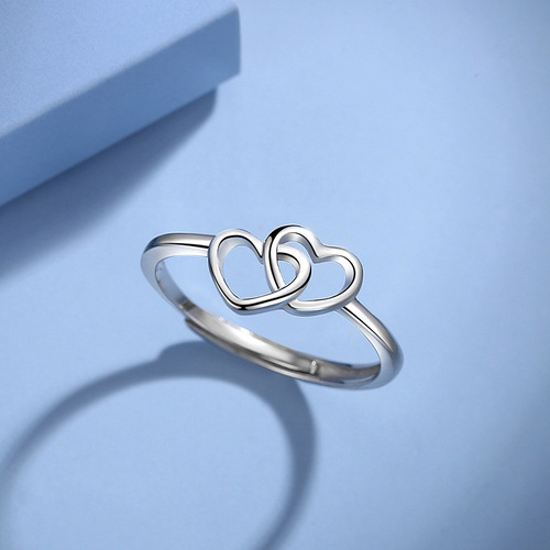 S925 sterling silver heart-to-heart ring for women ins style simple and fashionable double love Korean creative index finger ring