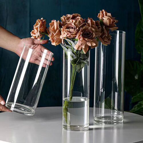 Large floor-standing straight glass vase wholesale rich bamboo hydroponic flower arrangement living room decoration ins ornaments flower shop