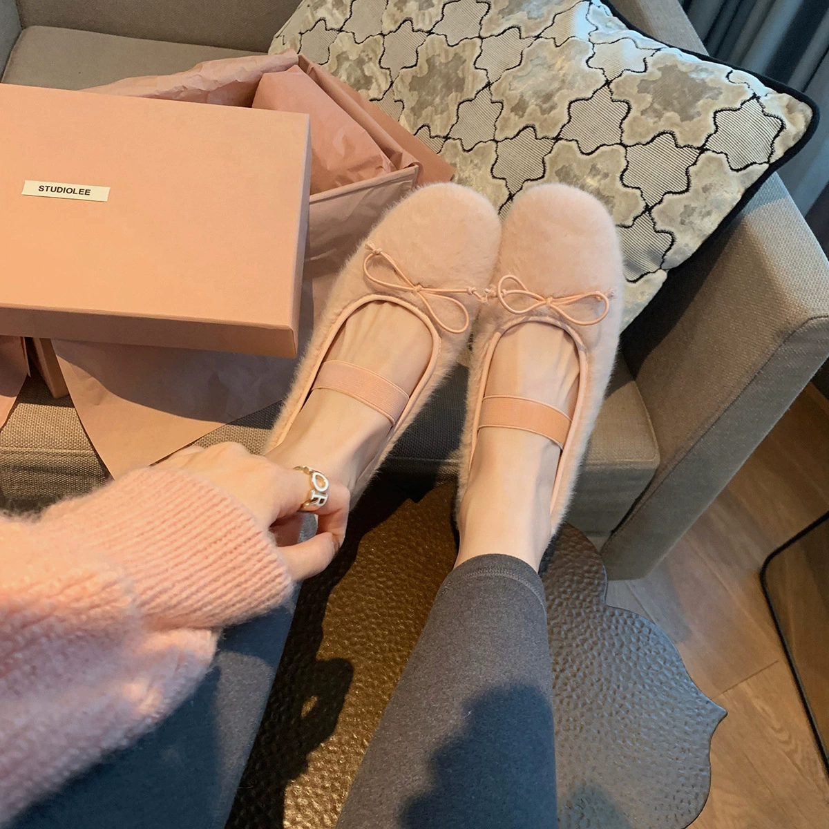 666-3 Huidong Yixinda Winter Waltz ~ Женские зимние хлопковые туфли с бантом и меховой отделкой, на одной лямке, большие размеры