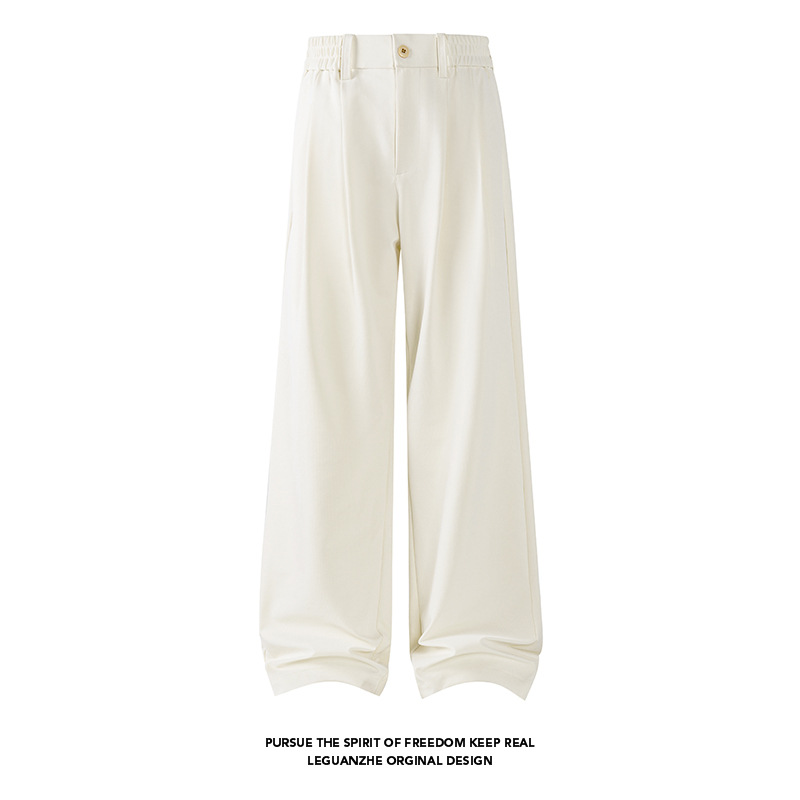 Hochwertige, lässige Anzughose für Herren, neue gerade geschnittene Hose aus Eisseide für Frühling und Herbst, schwarze, fließende, weite lange Hose_voghion.com