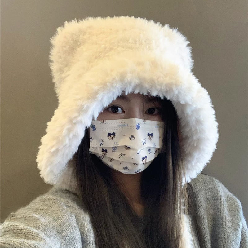 女性用秋冬ジャカードニット帽、韓国風大型ファー襟、ベルベット、厚く暖かい耳保護帽子、多用途包頭ウール帽子|undefined