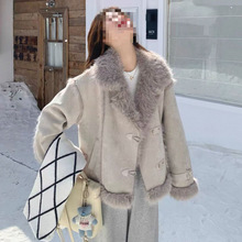 灰色感仿一体毛毛外套女冬季复古气质保暖麂皮绒大衣