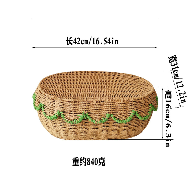 Cesta de almacenamiento en forma de abanico de ratán Cesta de almacenamiento de encaje tejida a mano con tapa Cesta de almacenamiento de decoración de habitación de niños Caja de almacenamiento de acabado