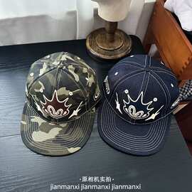 美式街头嘻哈立体绣刺绣迷彩棒球帽平沿帽情侣个性卡通嘻哈鸭舌帽