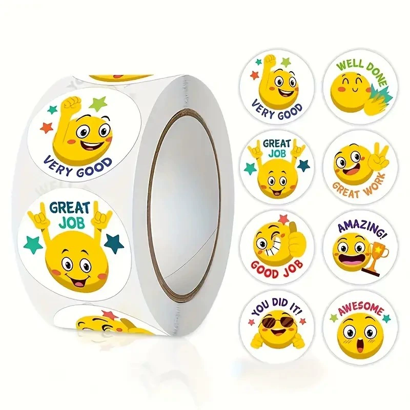 Европейские и американские наклейки с крестообразным рулоном, желтый смайлик, наклейки с печатью «спасибо», поделки ручной работы, декоративные самоклеящиеся пленочные наклейки