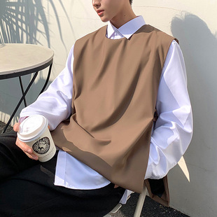 2023 autumn new men's sleeveless waistcoat Hong Kong style youth fashion casual simple outer T-shirt men