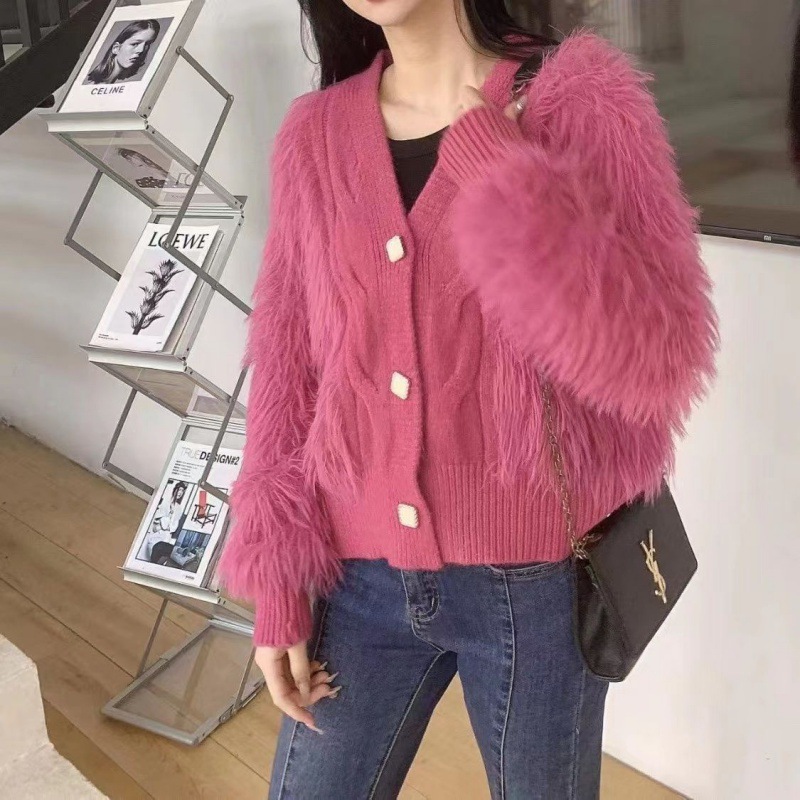 2023 otoño e invierno nuevo más tamaño estilo coreano perezoso Faux visón terciopelo punto cardigan