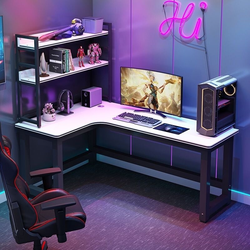 Double Computer Desk for Bedroom with Bookshelf, Corner Gaming Desk, Rental Room Gaming Desk, Student Desk, Office Desk Double Computer Desk for Bedroom with Bookshelf, Corner Gaming Desk, Rental Room Gaming Desk, Student Desk, Office Desk