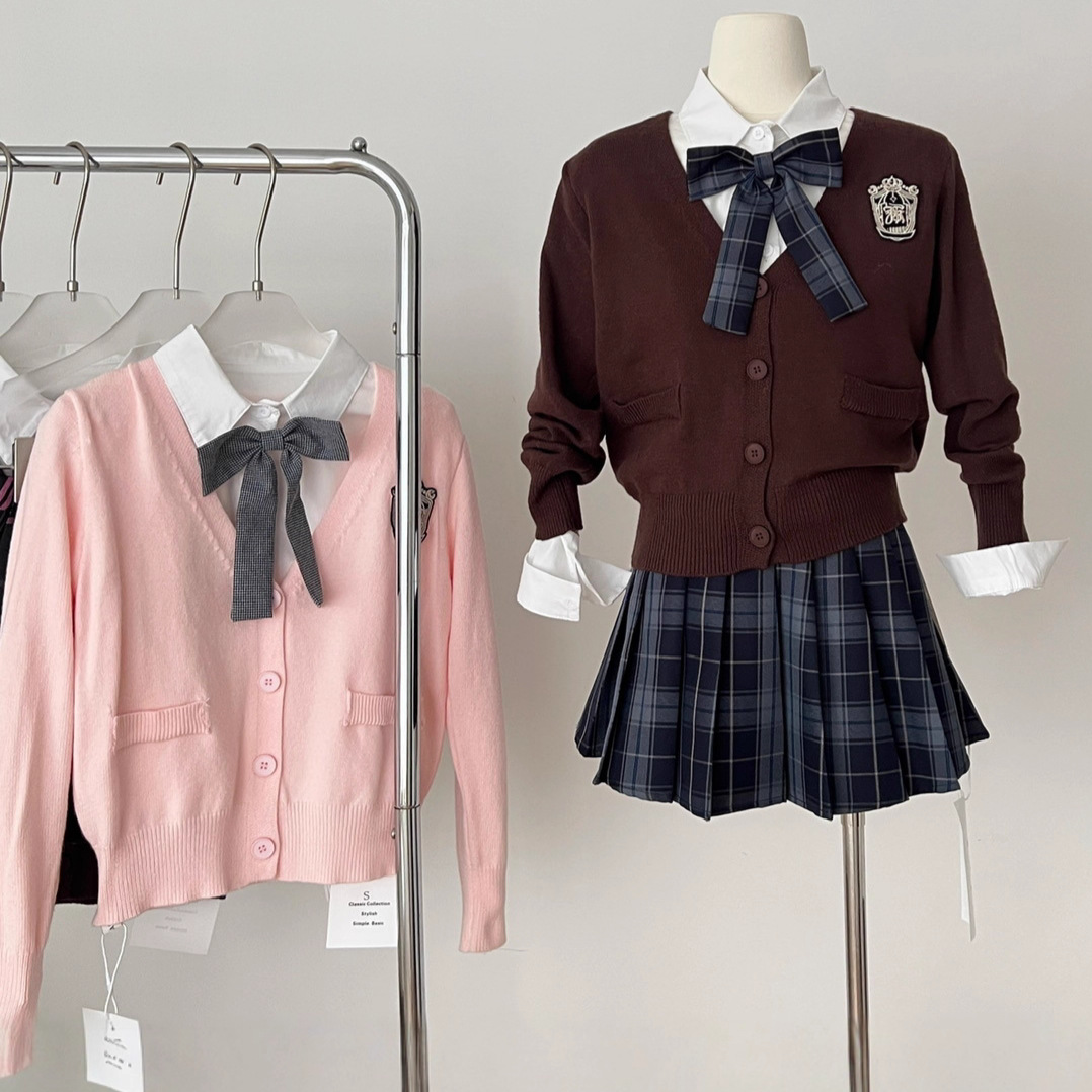 Q3758少女学生东京女大日式JK学院风开衫+衬衫+半裙制服套装少女
