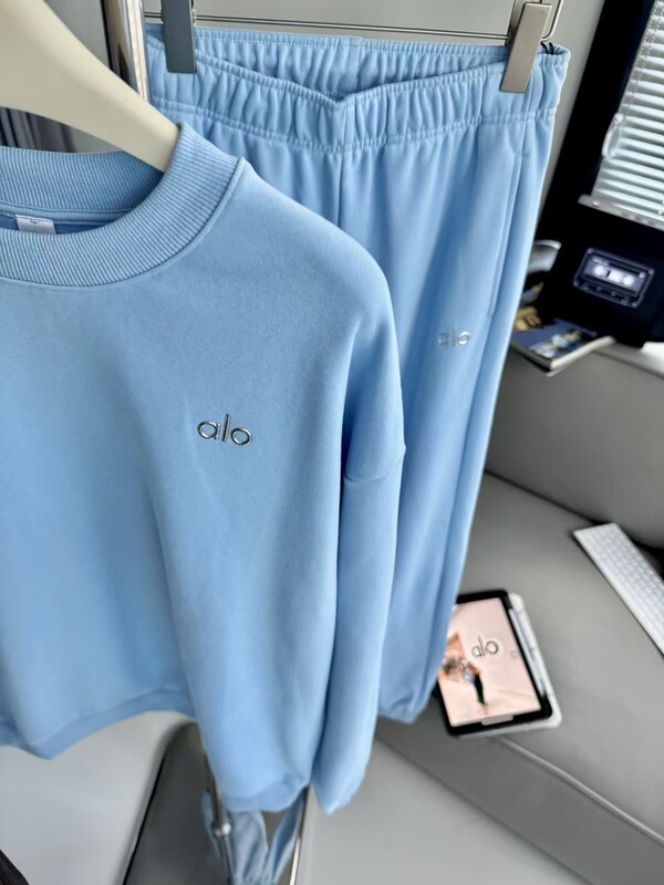 alo2025春季字母LOGO毛圈圆领长袖宽松情侣卫衣纯色简约款百搭yog|undefined