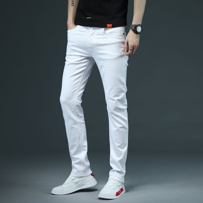 High-End Spring and Autumn New Men's Pure White Jeans Trendy Korean Version Multi-Color Men's Slim Jeans Stylish Versatile