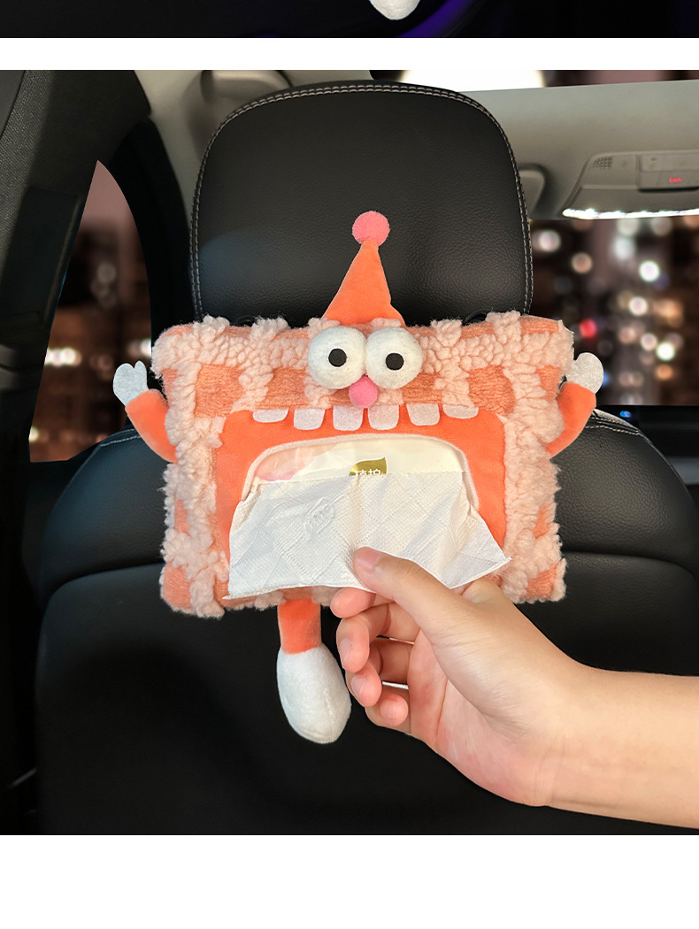 Cartoon car wet towel tissue box cute monster creative hanging chair back hanging bag car paper box interior supplies